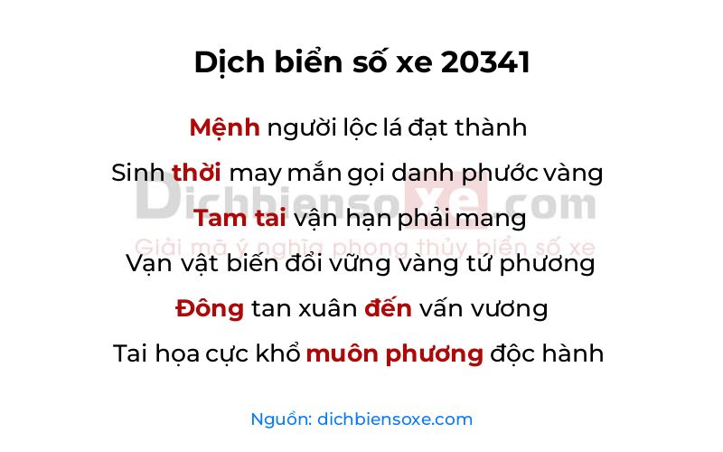 Dịch thơ biển số 20341