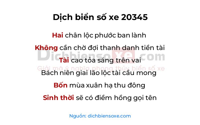 Dịch thơ biển số 20345