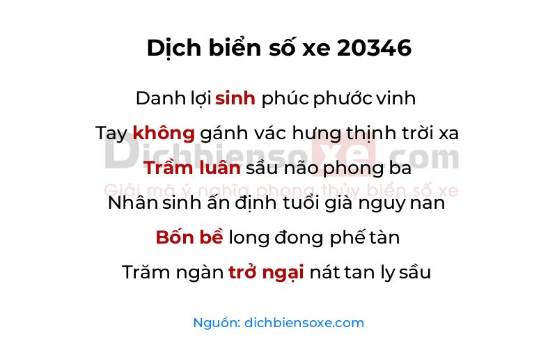 Dịch thơ biển số 20346