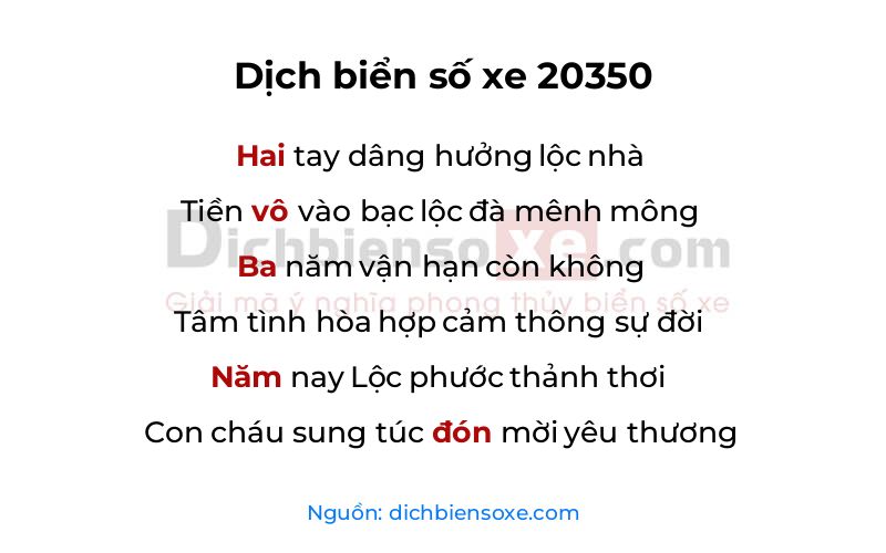 Dịch thơ biển số 20350