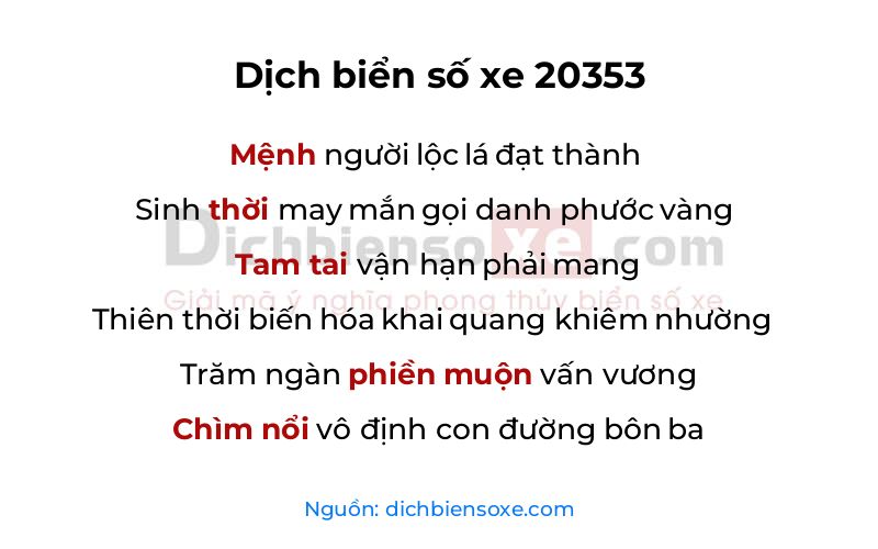 Dịch thơ biển số 20353