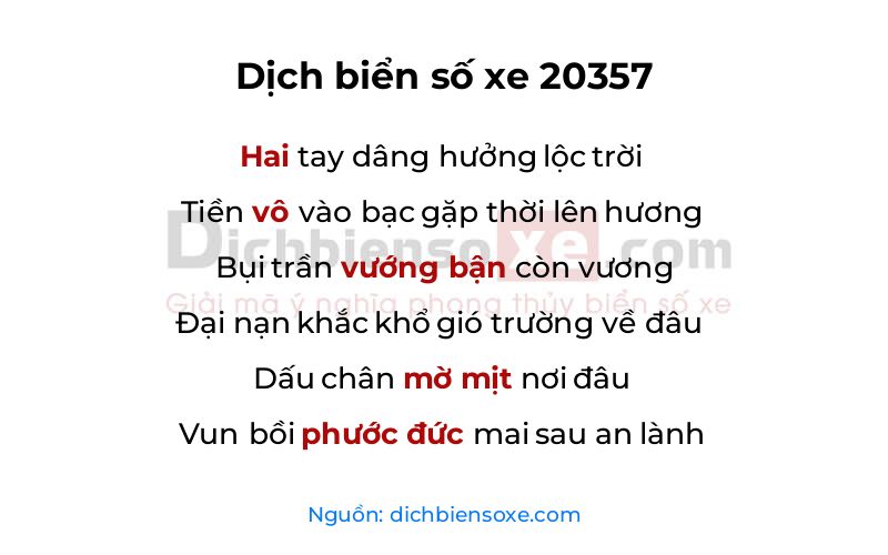 Dịch thơ biển số 20357
