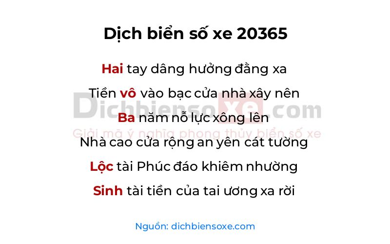 Dịch thơ biển số 20365