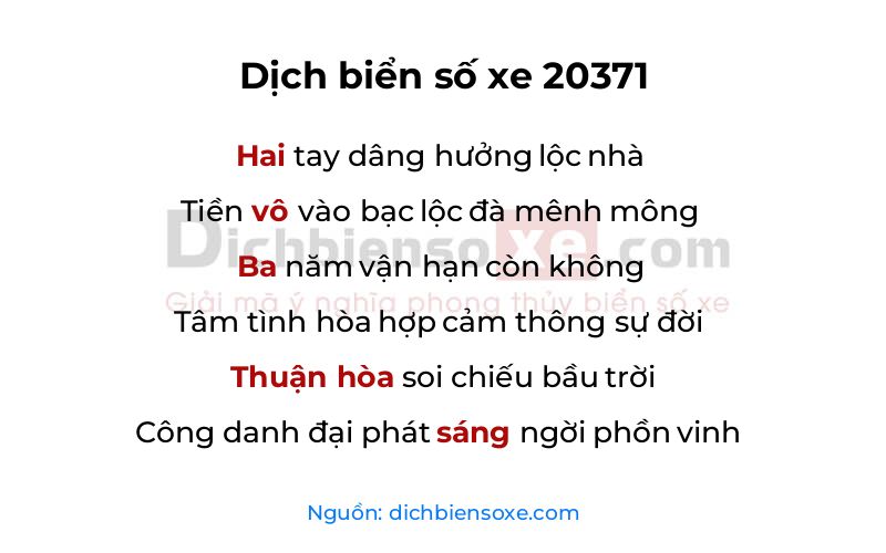 Dịch thơ biển số 20371