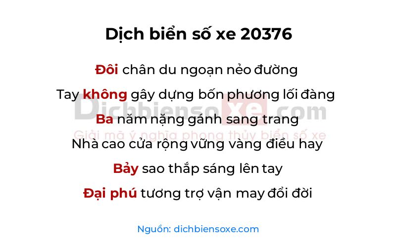 Dịch thơ biển số 20376
