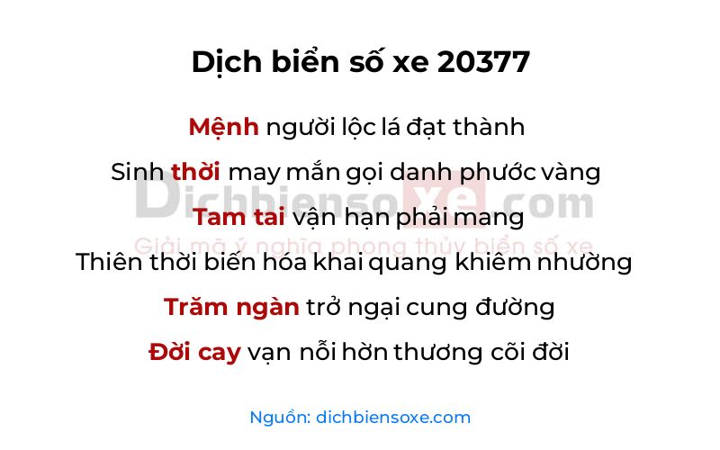 Dịch thơ biển số 20377