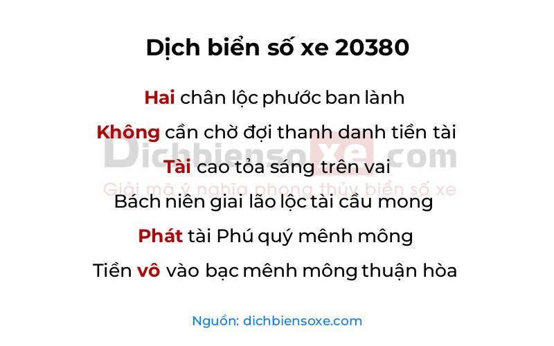 Dịch thơ biển số 20380