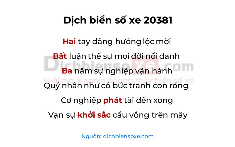 Dịch thơ biển số 20381