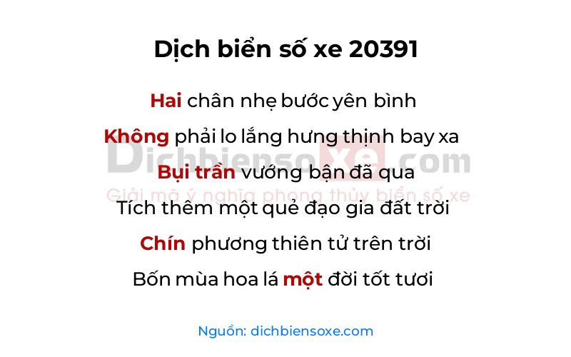 Dịch thơ biển số 20391