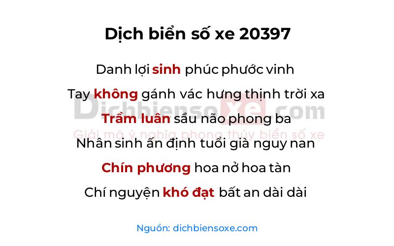 Dịch thơ biển số 20397
