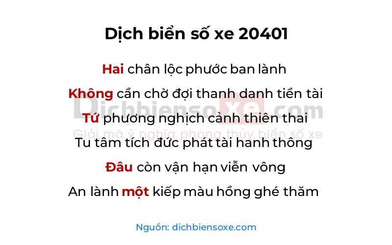 Dịch thơ biển số 20401