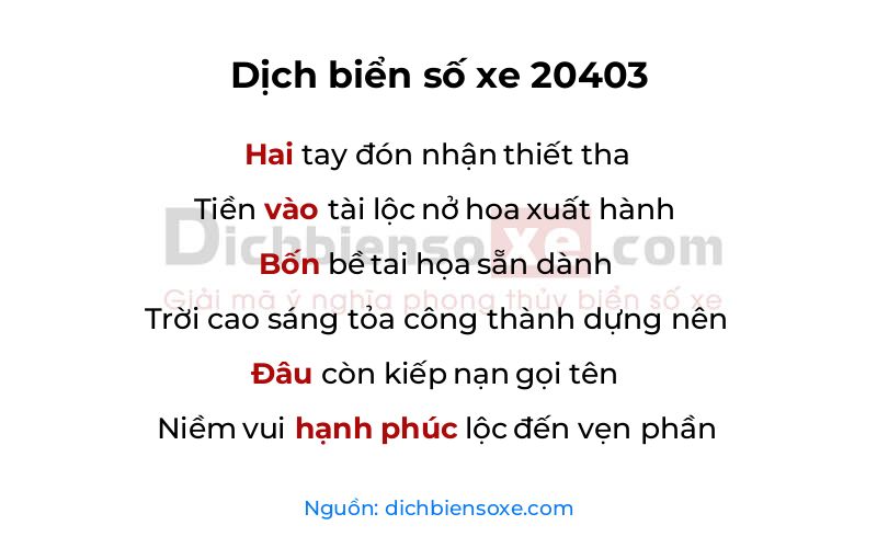 Dịch thơ biển số 20403
