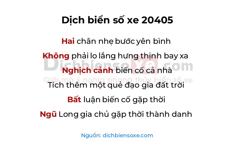 Dịch thơ biển số 20405