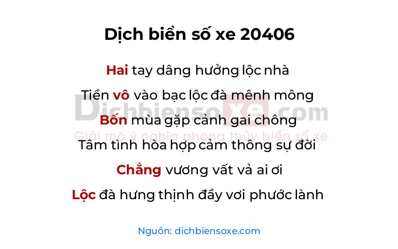 Dịch thơ biển số 20406