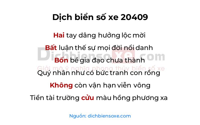 Dịch thơ biển số 20409