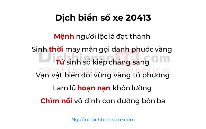 Dịch thơ biển số 20413