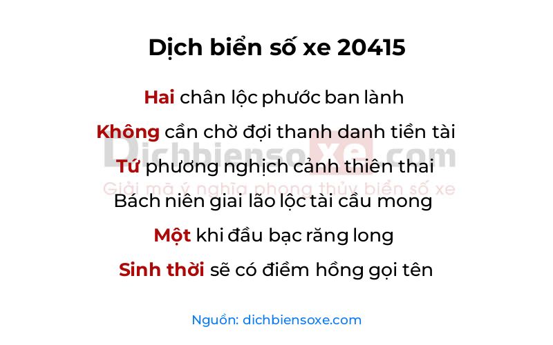 Dịch thơ biển số 20415