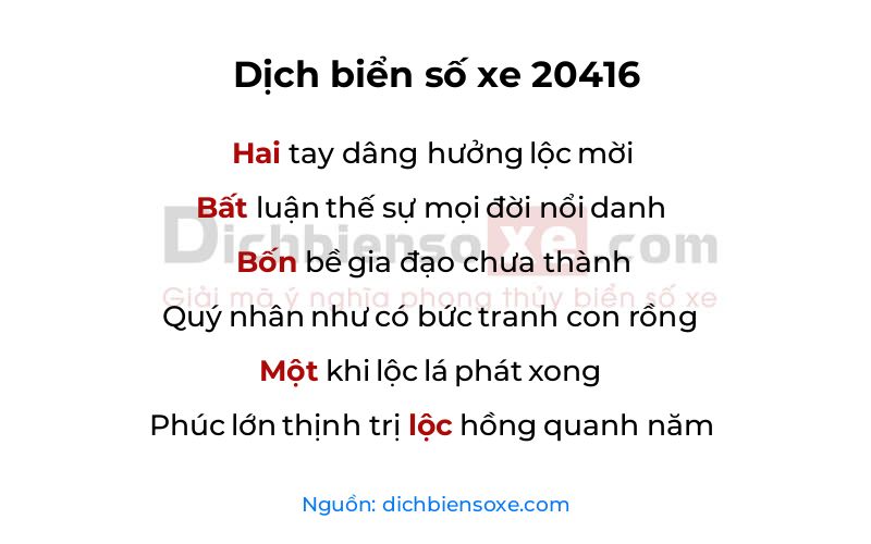 Dịch thơ biển số 20416