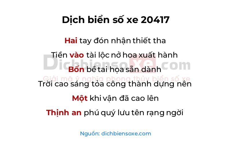 Dịch thơ biển số 20417