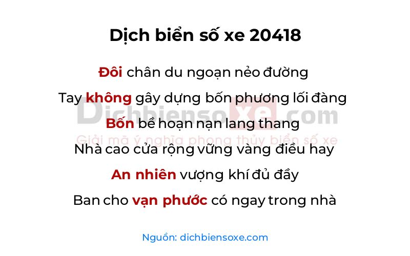 Dịch thơ biển số 20418