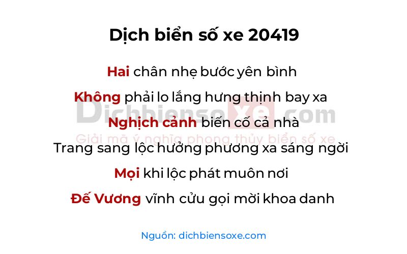 Dịch thơ biển số 20419