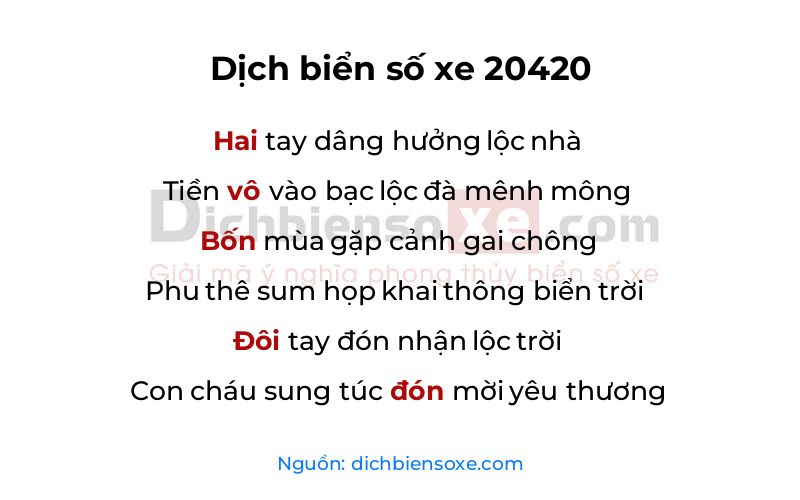 Dịch thơ biển số 20420