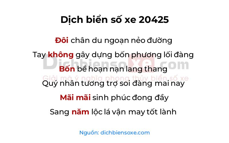 Dịch thơ biển số 20425