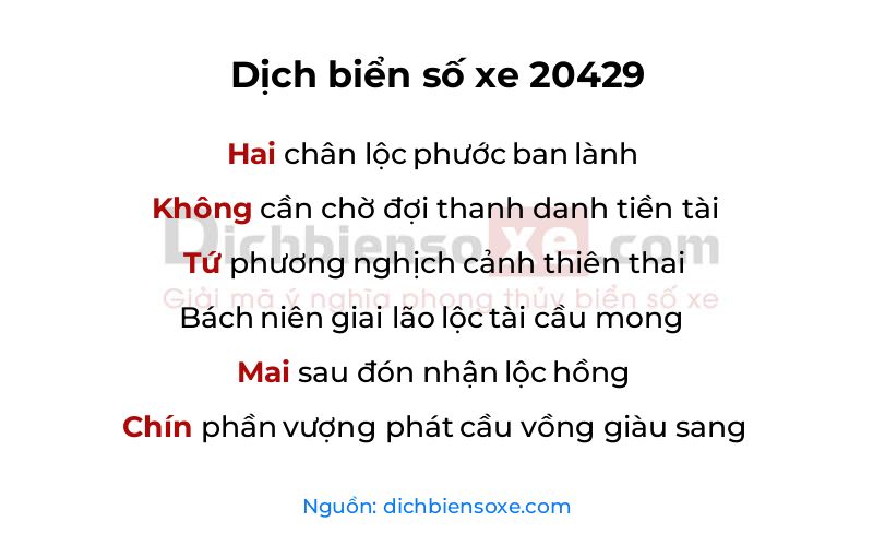 Dịch thơ biển số 20429