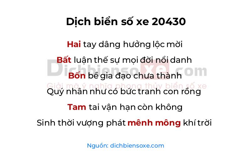 Dịch thơ biển số 20430