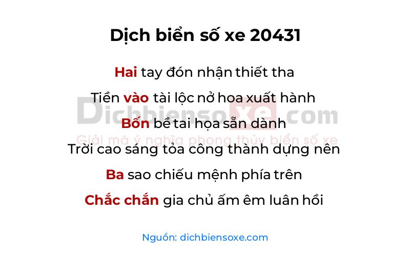 Dịch thơ biển số 20431