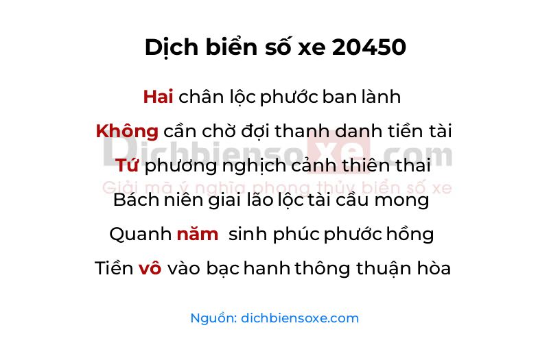 Dịch thơ biển số 20450