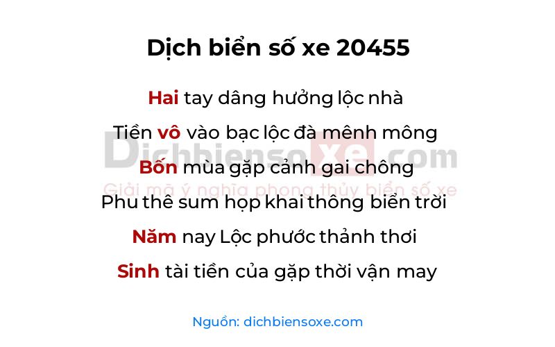 Dịch thơ biển số 20455