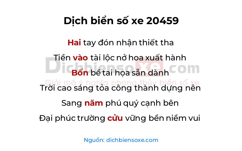 Dịch thơ biển số 20459