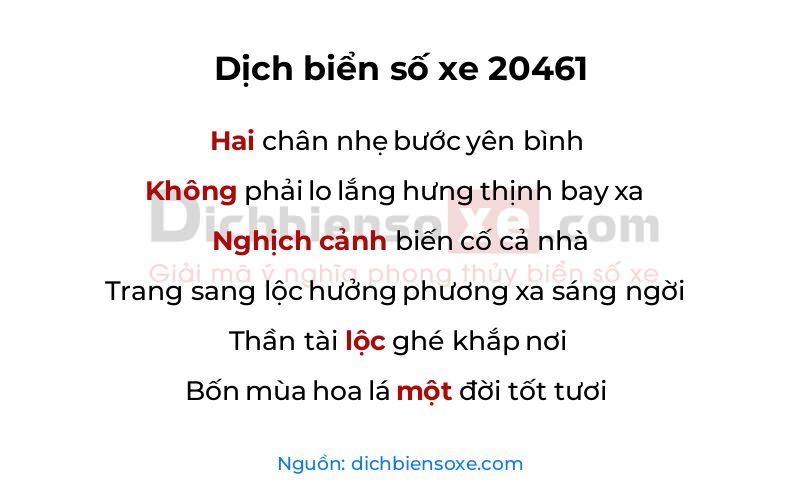 Dịch thơ biển số 20461