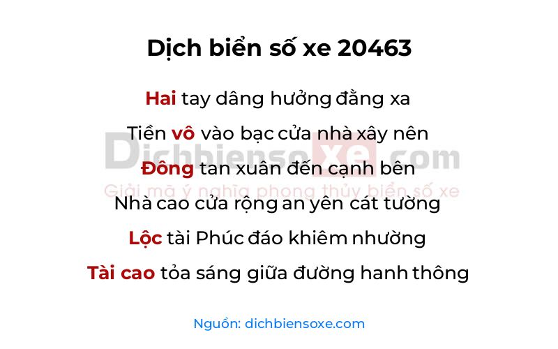 Dịch thơ biển số 20463