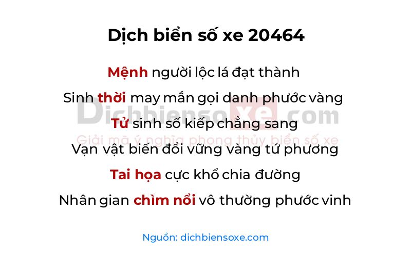 Dịch thơ biển số 20464