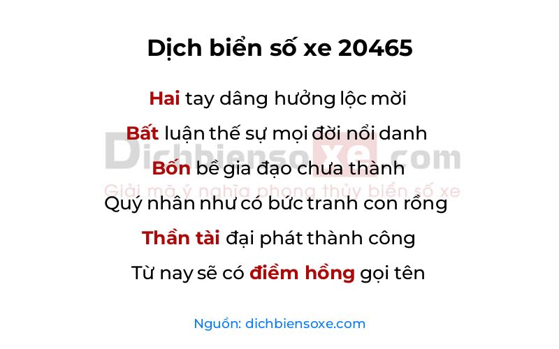 Dịch thơ biển số 20465