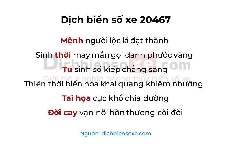 Dịch thơ biển số 20467