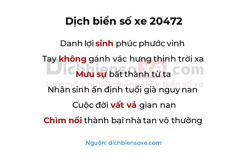 Dịch thơ biển số 20472