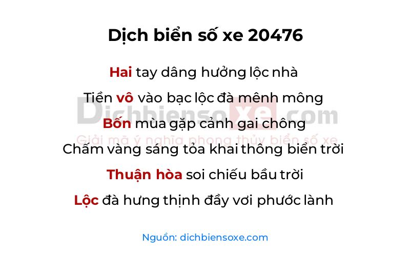 Dịch thơ biển số 20476