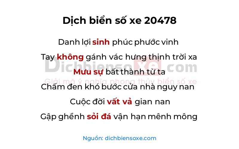 Dịch thơ biển số 20478