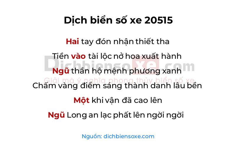 Dịch thơ biển số 20515