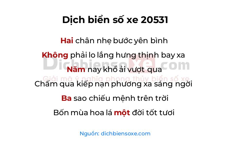 Dịch thơ biển số 20531