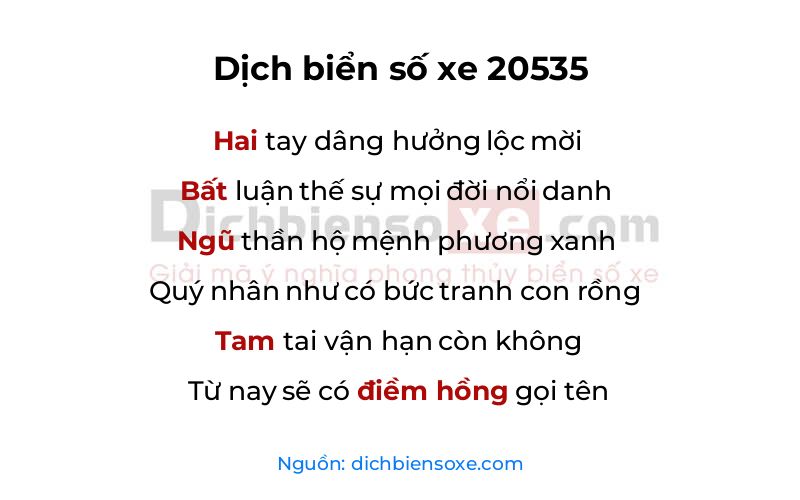 Dịch thơ biển số 20535