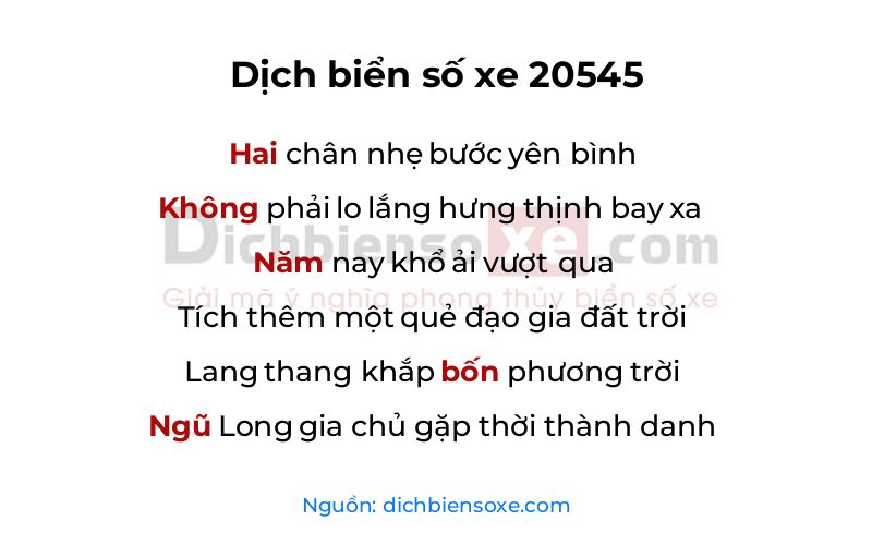 Dịch thơ biển số 20545