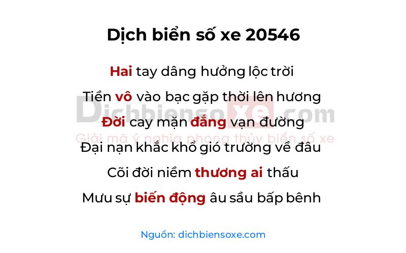 Dịch thơ biển số 20546