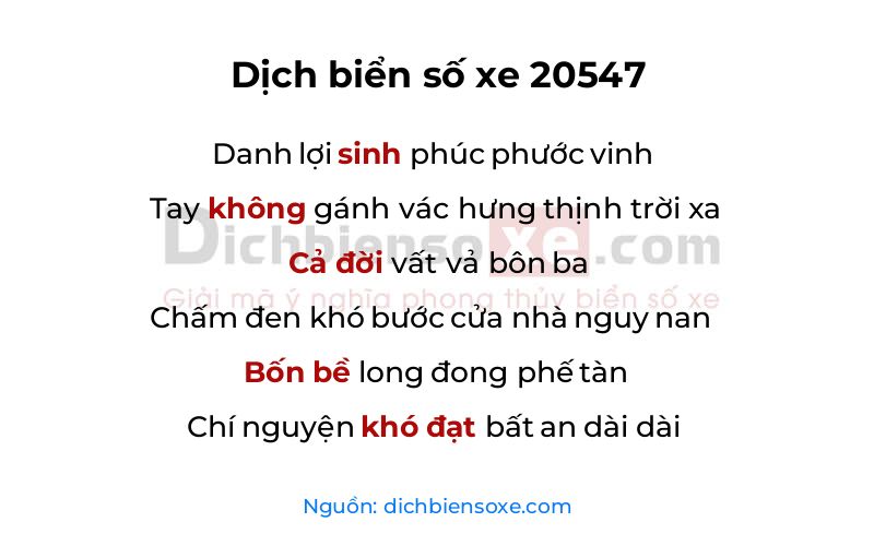 Dịch thơ biển số 20547