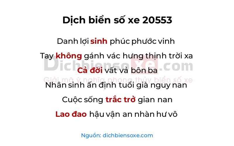 Dịch thơ biển số 20553