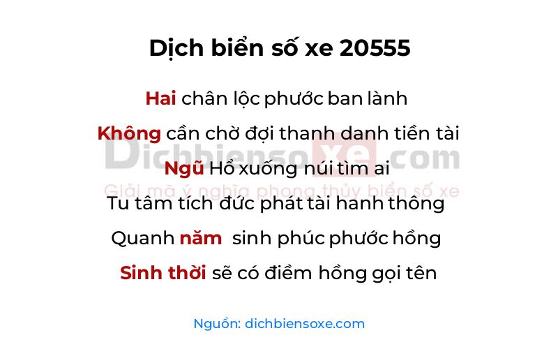 Dịch thơ biển số 20555