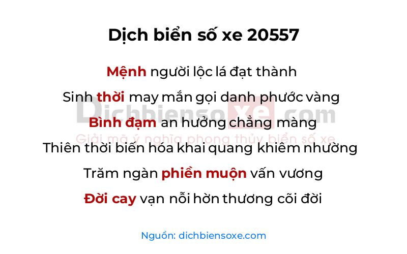 Dịch thơ biển số 20557